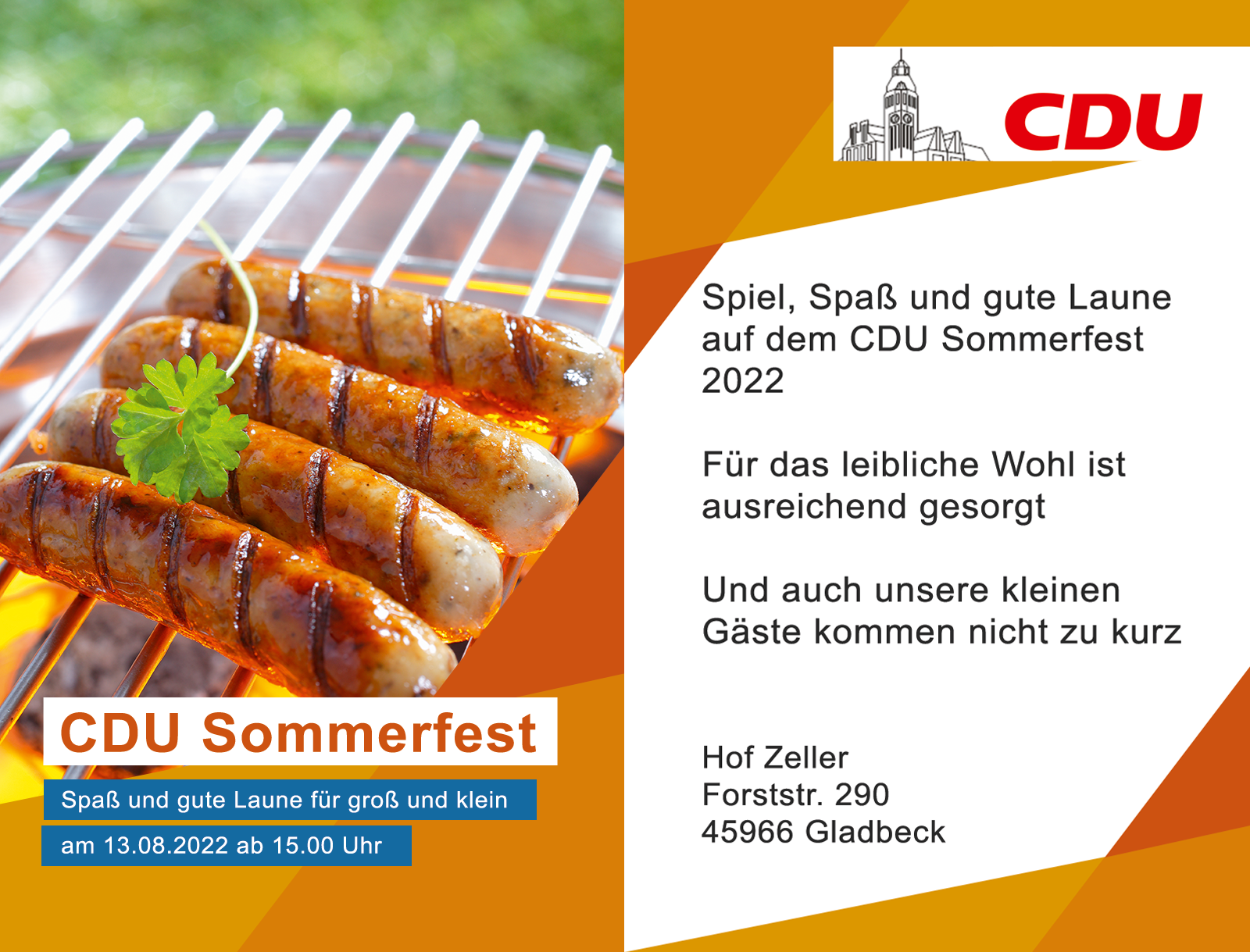 CDU Gladbeck lädt zum Sommerfest ein – 13. August 2022